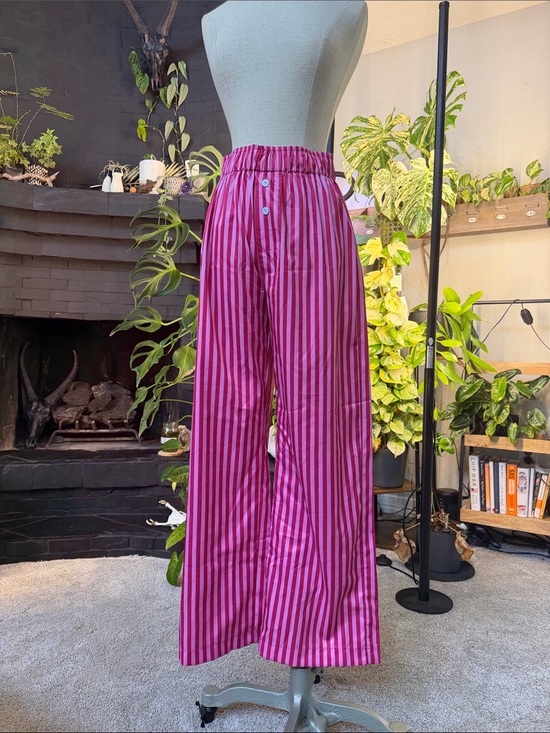 Pants - Wide-Leg Pink Striped Pants
